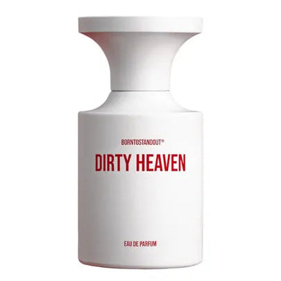 White perfume bottle labeled 'Dirty Heaven' on a white background