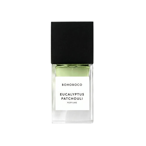 Perfume bottle labeled 'Eucalyptus Patchouli' by BOHOBOCO on a white background